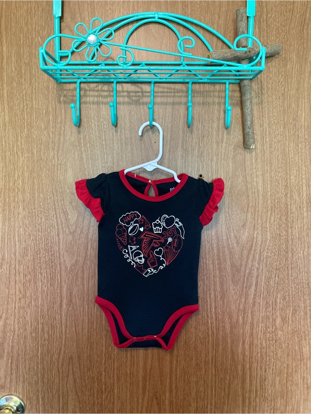 NFL Atlanta Falcons Baby One-Piece with Red Trim and Heart Graphic